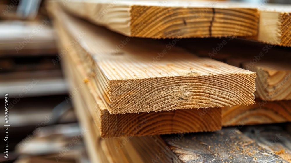 Poster a stack of wood planks with a few of them showing signs of wear and tear. the wood appears to be of 