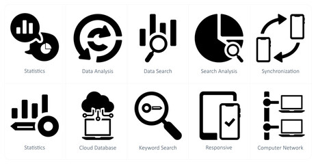 A set of 10 web marketing icons as statistics, data analysis, data search