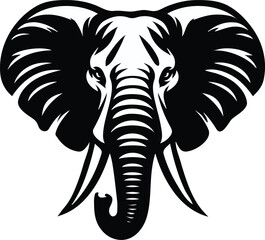 Majestic Elephant Face Silhouette - Elegant Black and White Design , Vector 