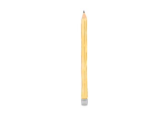 Hand-drawn watercolor illustration of a pencil isolated on a white background.