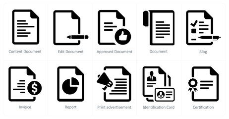 A set of 10 web marketing icons as content document, edit document, approved document