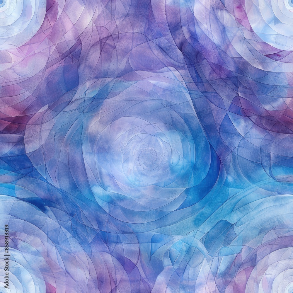 Poster this image is an abstract watercolor painting of overlapping purple and blue rosettes. the painting 
