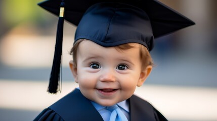 Baby wearing adorable tiny graduation cap, cute achievement