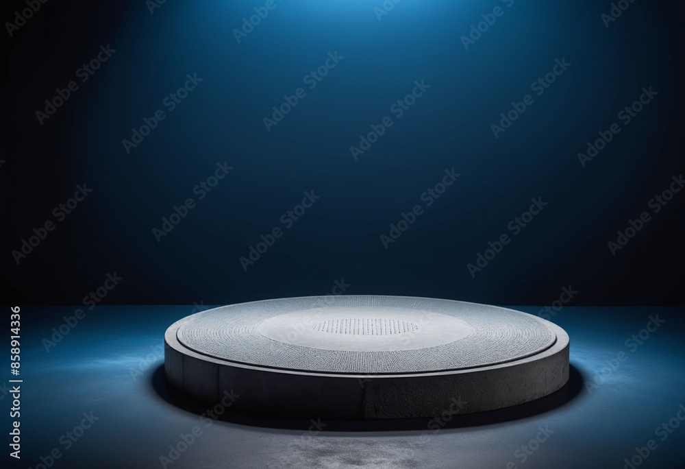 Poster Podium Display with Concrete Texture on Deep Blue Background for Product Showcase