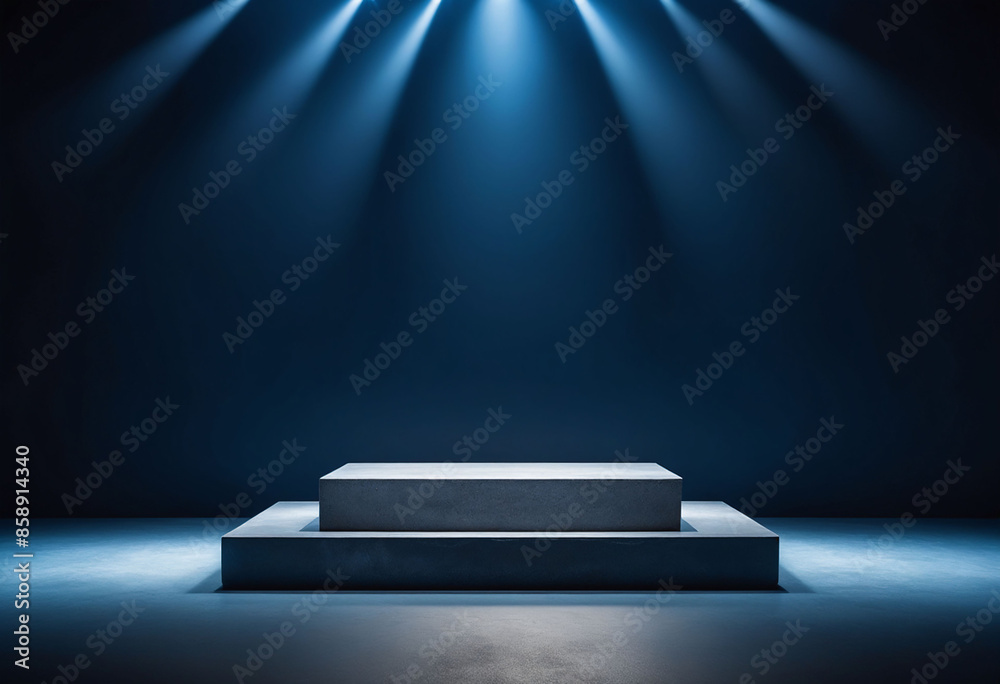 Poster Podium Display with Concrete Texture on Deep Blue Background for Product Showcase