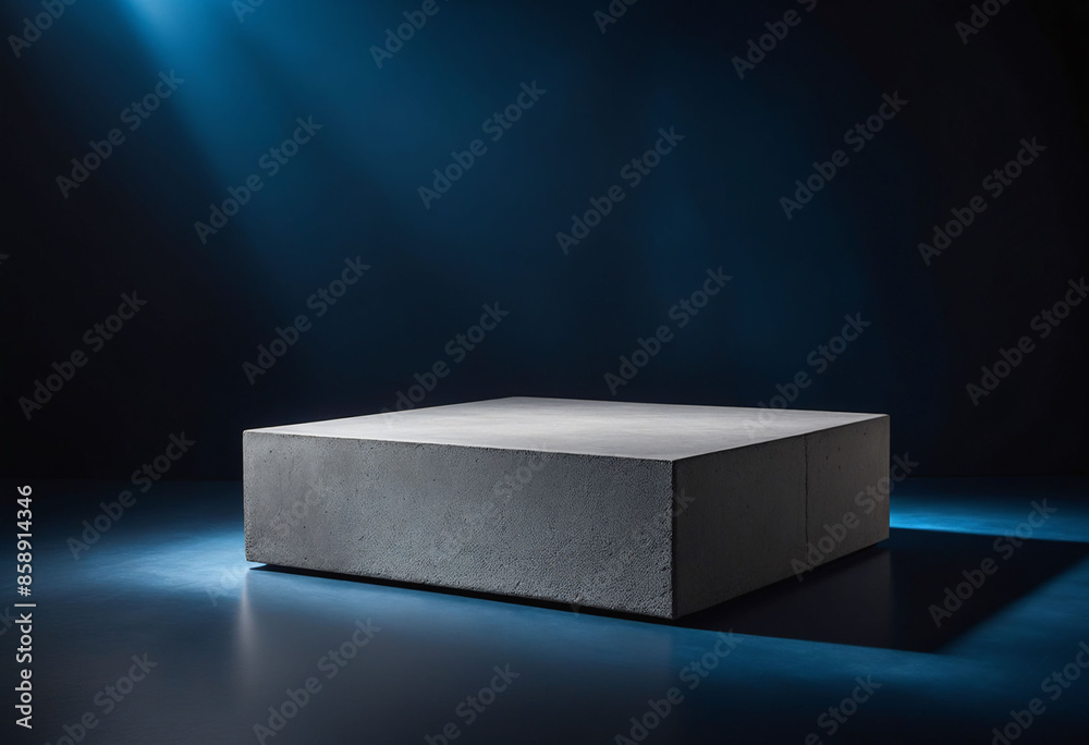 Poster Podium Display with Concrete Texture on Deep Blue Background for Product Showcase