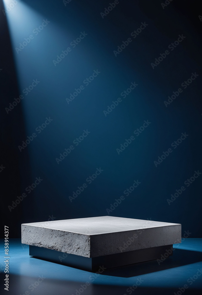 Poster Podium Display with Concrete Texture on Deep Blue Background for Product Showcase