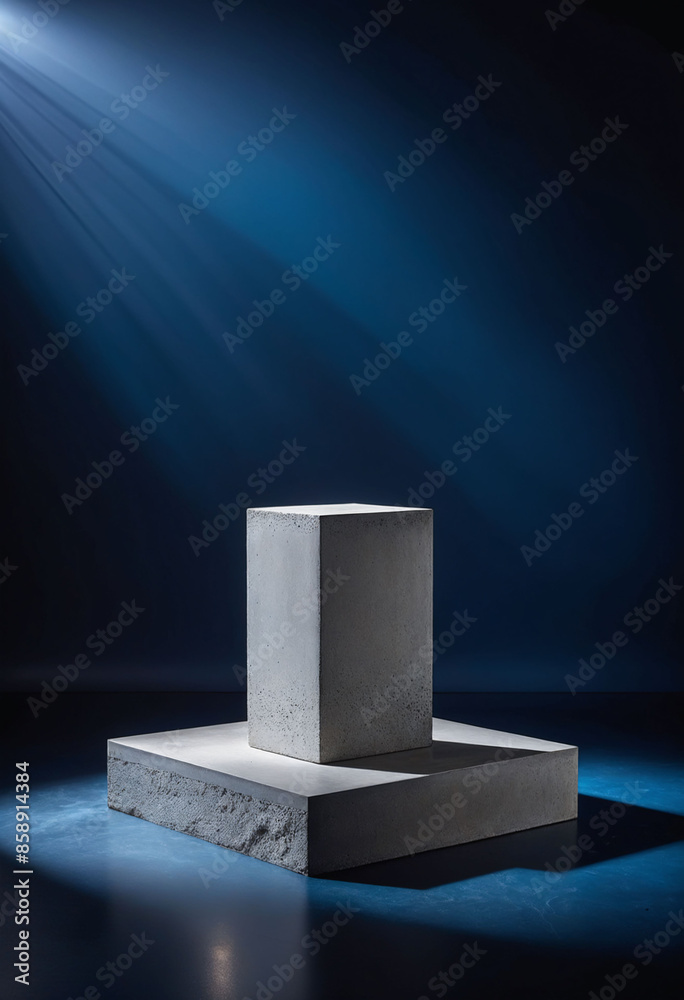 Poster Podium Display with Concrete Texture on Deep Blue Background for Product Showcase