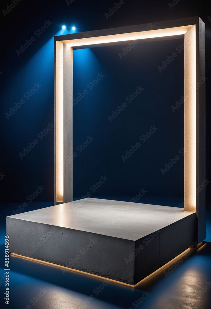 Poster Podium Display with Concrete Texture on Deep Blue Background for Product Showcase