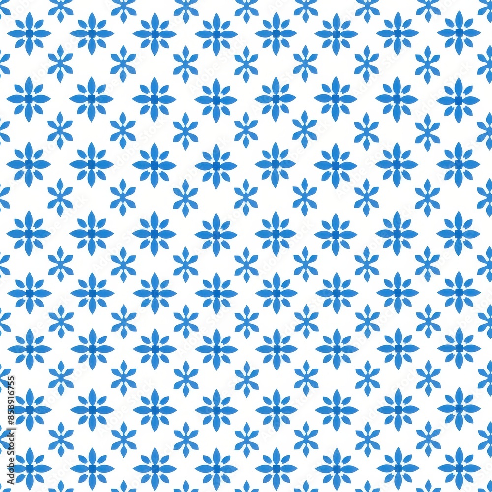 Aufkleber this image features a repeating pattern of blue stylized flowers on a white background. the flowers 