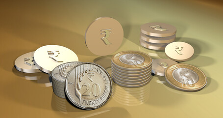 Stack of Indian 10 and 20 Rupee Coins