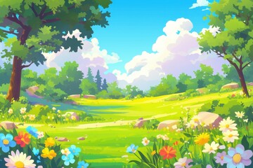 Fototapeta premium Summer Landscape with Colorful Flowers
