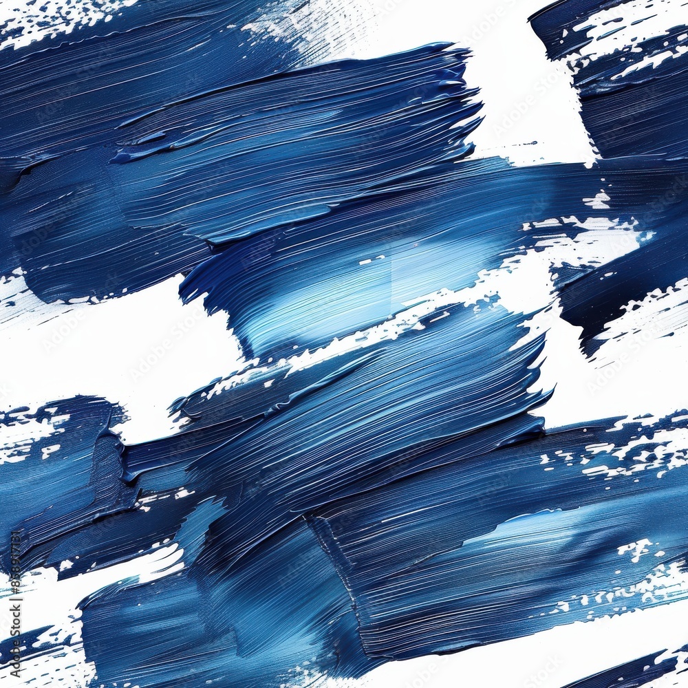 Poster this image features abstract blue paint strokes on a white background. the paint is thick and textur