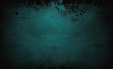 Fototapeta premium dark blue background texture with black vignette in old vintage grunge textured border design dark elegant teal color wall with light spotlight center 