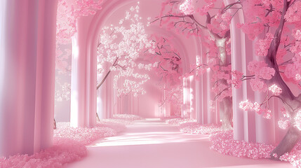 3D render of a white arch with a window, in a fantasy background, winter landscape