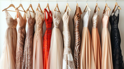 ハンガーに掛かった沢山のドレス