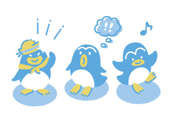 ひんやりカラーのペンギンイラスト