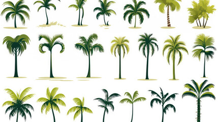 Tropical caribbean summer vacation travel beach palms tree set collection icons for logo - Black silhouette of palm trees symbols, isolated on white background , Generative AI