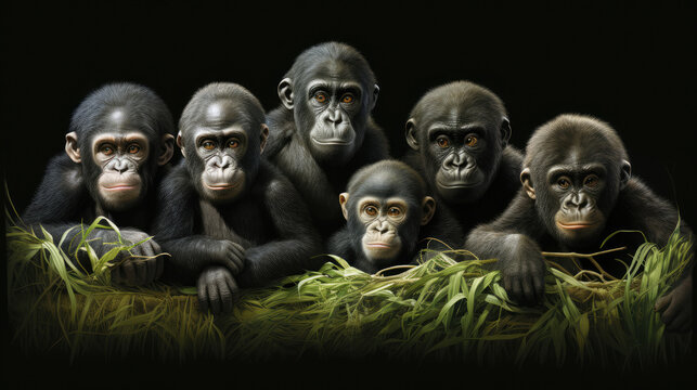 Wildlife zoo safari africa gorillas animals banner panorama long - Collection of gorilla family with cute little baby, portrait, isolated on white background, Generative AI