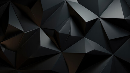 Abstract dark wide black texture with geometric triangular 3d triangles pattern wall background banner illustration, textured backdrop for design web, wallpaper, Generative AI