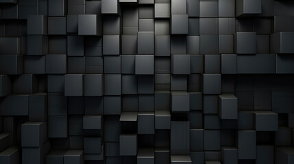 Abstract dark geometric black anthracite 3d texture wall with squares and rectangles background banner illustration, textured wallpaper, Generative AI