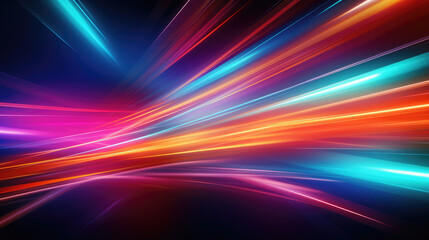 Abstract speed glowing light background banner illustration - Speedy motion blur creating flashy pattern of colorful straight lines, laser beams for web banner and wallpaper design, Generative AI
