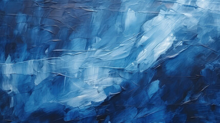 Closeup of abstract rough dark blue art painting texture, with oil or acrylic brushstroke, pallet knife paint on canvas, Generative AI