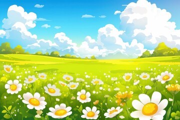 Sunny Meadow with Blooming Daisies