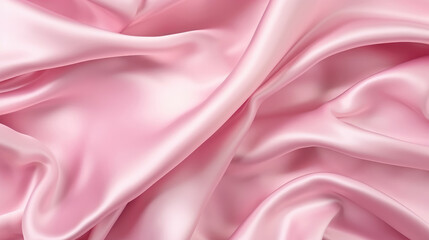 Obraz premium Soft pastel pink shiny satin silk swirl wave background banner panorama long - Abstract textile fabric material, backdrop texture for product display or text, Generative AI