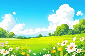 Fototapeta premium Idyllic Summer Meadow with Blooming Daisies