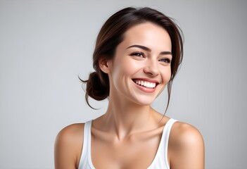 Naklejka premium Positive smiling woman on white background