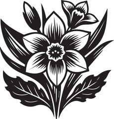 A black silhouette of a flower with a vector illustration of a tulip on it.