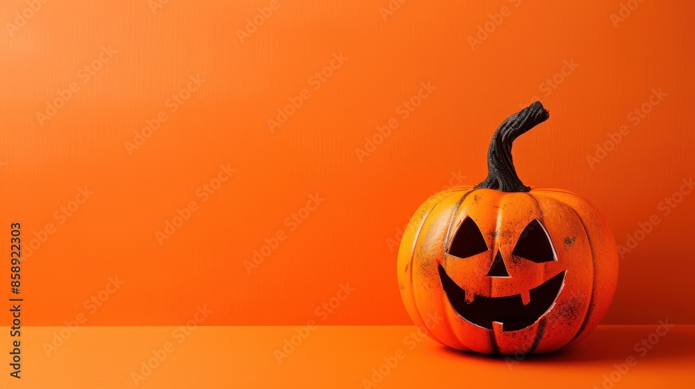 Poster a carved jack-o-lantern pumpkin with a wide, toothy grin sits on an orange background. the pumpkin i
