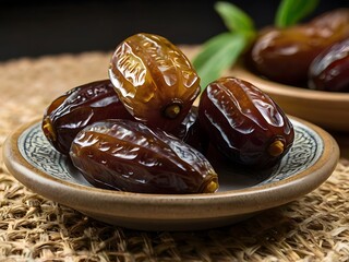 dates close up. date palm background. Date palm on a traditional craftsman market.Horizontal image.