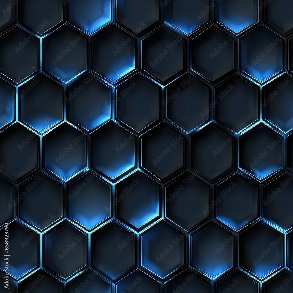 Aufkleber this is a digital image of a repeating hexagonal pattern in shades of blue and black. the hexagons a