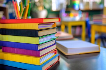 stack of colorful books