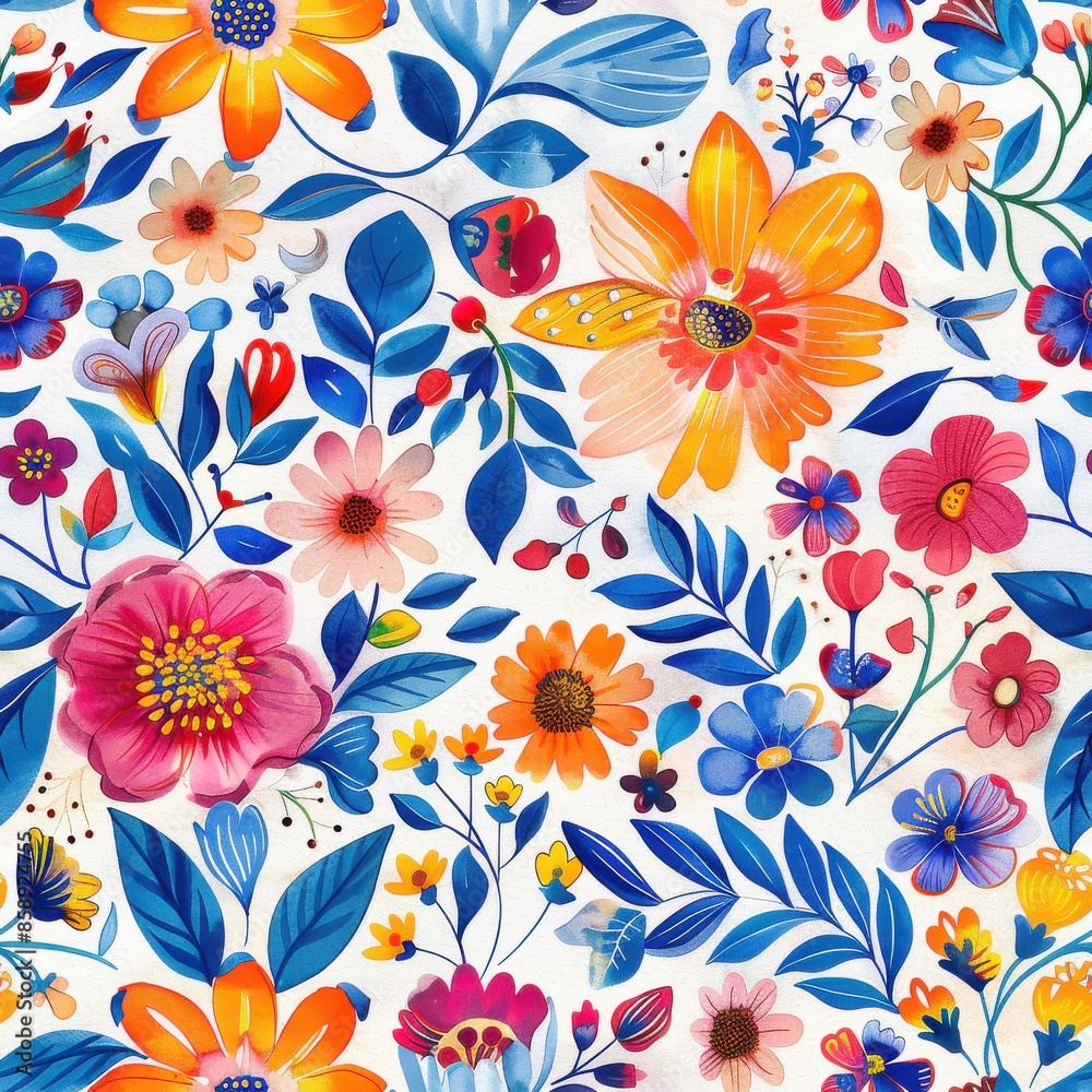 Poster this image is a digital illustration of a seamless pattern featuring a variety of colorful watercolo