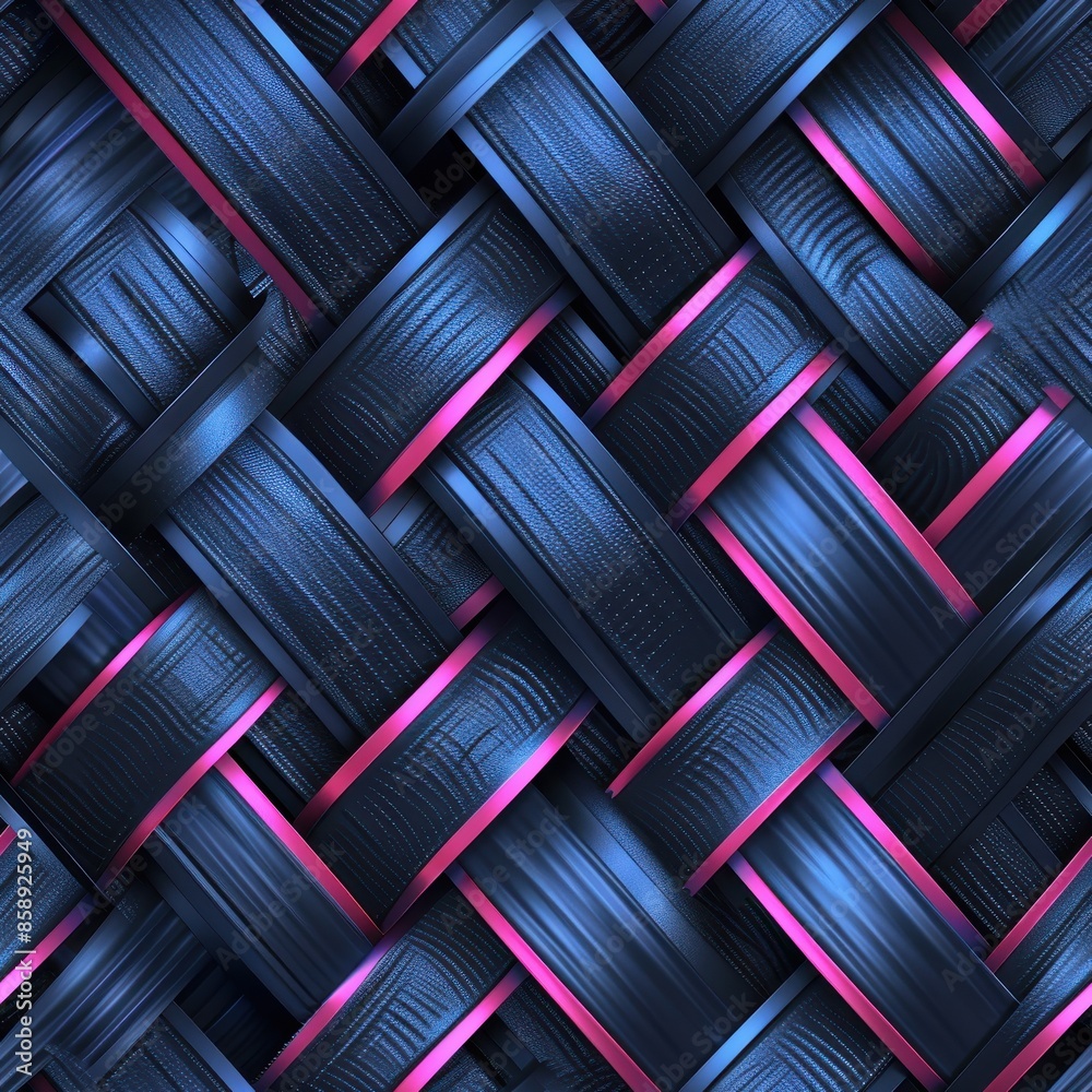 Aufkleber A close-up of a digitally rendered, abstract geometric pattern. The pattern features a repeating design of interwoven blue and pink strips. The blue strips are textured and the pink strips have a high