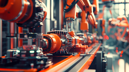 Fototapeta premium Robotic machinery assembling furniture in a factory