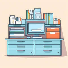 Colorful Filing Cabinet in the Center of the Room with Beautiful Landscape