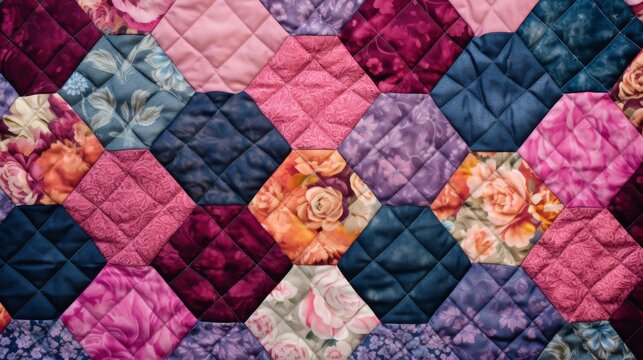 Quilt with assorted patchwork designs.