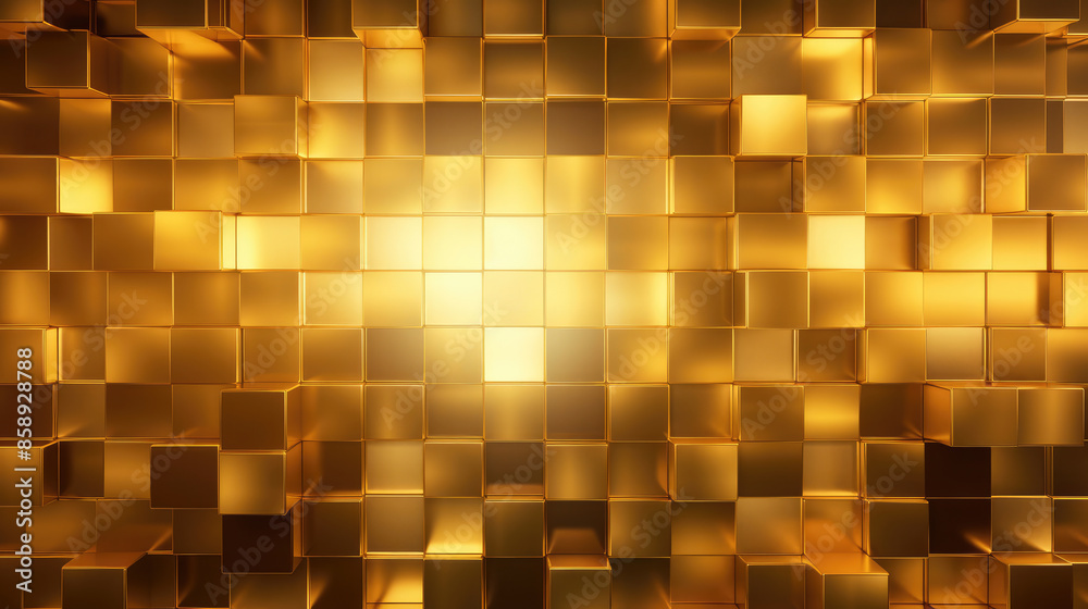 Sticker abstract geometric metallic gold 3d texture wall with squares and square cubes background banner ill