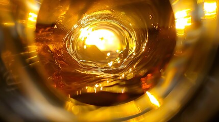 A glass of water with light shining through it.