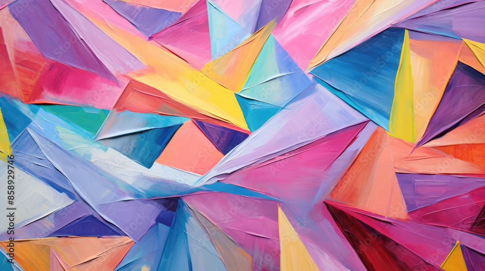 Wall mural closeup of abstract rough colorful multicolored geometric triangular triangles art painting texture 