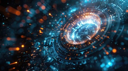 Abstract futuristic background with glowing blue and orange lights, perfect for technology and science concepts.