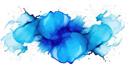 Abstract colorful blue color splash painting illustration - Elliptical ellipse frame made of watercolor splashes, isolated on white background, Generative AI