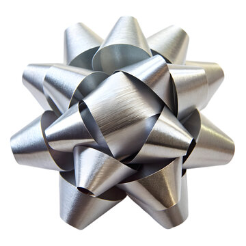 Silver gift bow isolated on transparent background