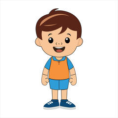 Laughing little boy flat vector illustration. Cheerful Asian child with a smile on face standing alone cartoon character