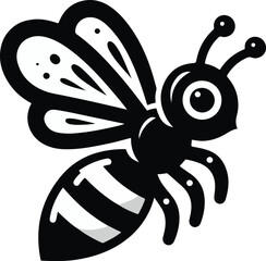 Cute bee black and white illustration