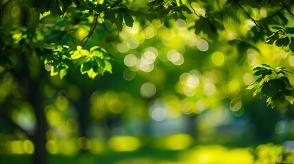 A blurry image of green leaves in a park.